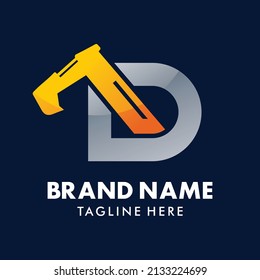 Letter D logo template with excavator construction concept