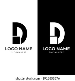 letter D logo template flat white and black color style