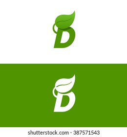 Letter D logo template with green Leaf. Eco design element. Vector illustration. Corporate branding identity