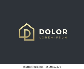 Letter D logo template. House shape logotype. Vector icon.