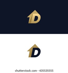 Letter D logo template with House arrow design element. Vector illustration. Real Estate Corporate branding identity