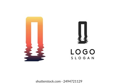 Letter D logo template, sunset reflection on water or sunset path logotype design for creative agencies, environment groups, design studios, tech companies, startups. Vector illustration