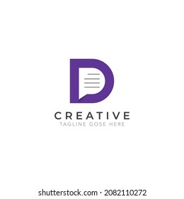 Plantilla de logotipo de carta D con libro de escritura