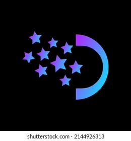 Diseño vectorial de logotipo de letra D con estrella, abstracto de letra alfabética