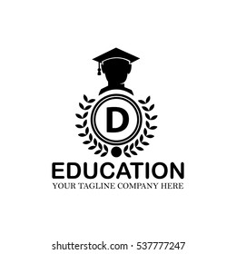 Letter D Logo With Vector People Use Academic Gown or Hat Icon