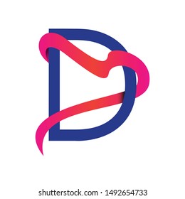Letter d logo vector with ribbon design