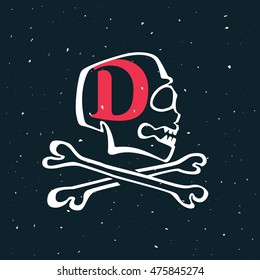 Letter D logo in vintage style skull. Vector design for banner, flag, t-shirt, labels or posters.