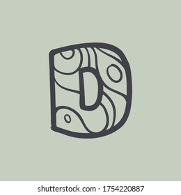 Letter D logo with waves line pattern. Perfect font for water or desert design, landscape print, travel card and ecology concepts, etc.