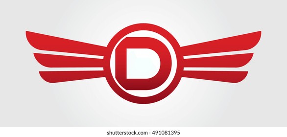 Letter D Logo Winged Red Color - Vector Templates - Exclusive Design Brand Clothing - Trademark Apparel