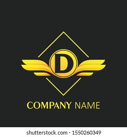 letter D logo with wings design element concept