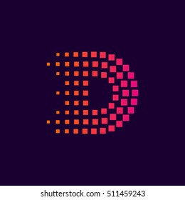 Letter D logo.Dots logo colorful,pixel shape logotype vector design