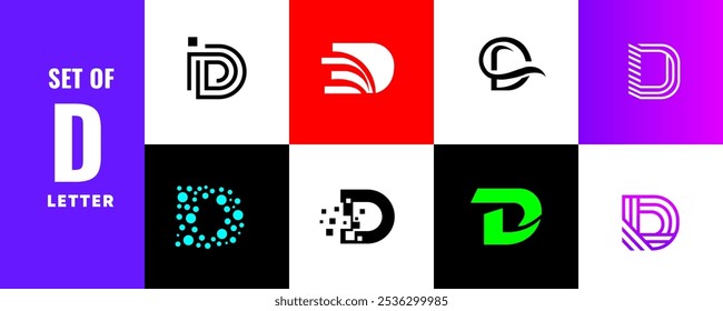 Conjunto de iconos de logotipos de letra D. utilizado para negocios, tecnología, lujo, deporte, juegos, Web. Logotipo de la letra D