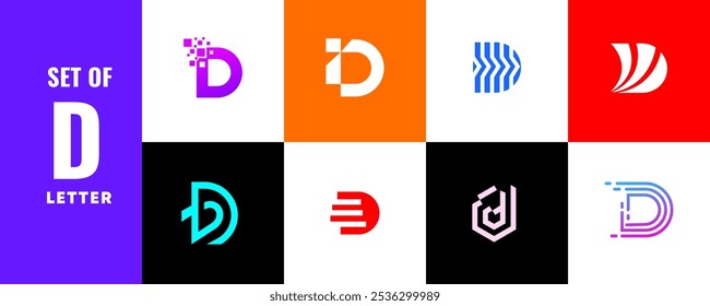 Conjunto de iconos de logotipos de letra D. utilizado para negocios, tecnología, lujo, deporte, juegos, Web. Logotipo de la letra D