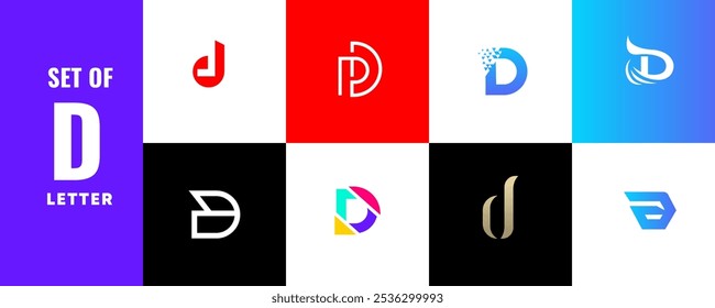 letter D logos icon set. used for business, technology, luxury, sport, games, web. D letter logo