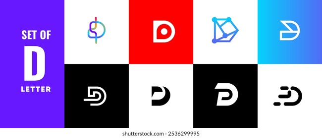 Conjunto de iconos de logotipos de letra D. utilizado para negocios, tecnología, lujo, deporte, juegos, Web. Logotipo de la letra D