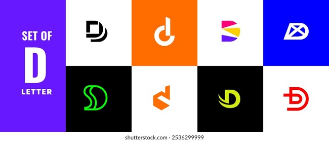 Conjunto de iconos de logotipos de letra D. utilizado para negocios, tecnología, lujo, deporte, juegos, Web. Logotipo de la letra D