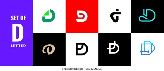 Conjunto de iconos de logotipos de letra D. utilizado para negocios, tecnología, lujo, deporte, juegos, Web. Logotipo de la letra D