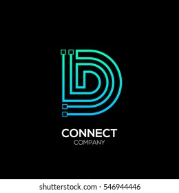 Letter D logotype blue and green color,Technology and digital abstract dot connection vector logo