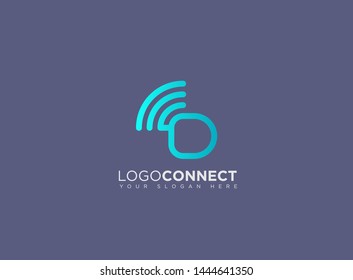 Letter D logotype blue and grey color,Technology and digital abstract connection. Wifi vector logo