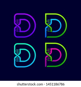 Letter D logotype with Genetic DNA structure and Dot Linked Shape logos, Technology and Digital Connection symbols, Helix Molecule Chromosomes signs, Medical Healthcare and Science Laboratory Icons