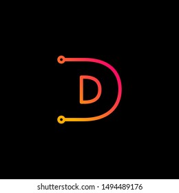 Letter D logotype monoline Technology, digital, electronics, chip, connection concept. Modern Logo Technology for Business. Logotypes of Digital combining with circuit . - vector
