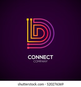 Letter D logotype Purple and Orange color,Technology and digital abstract dot connection vector logo