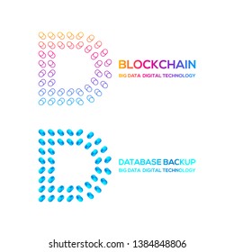 Letter D Logotype with Round Circle Dot and Cylinder shape Database backup logo, Technology Digital concept, FinTech Blockchain and Cryptocurrency Symbols, Server Big Data Processing and Network Signs
