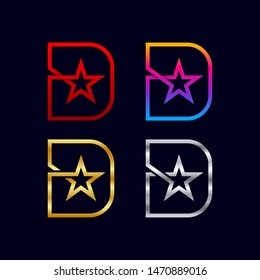 Letter D logotypes with Star logos, Award Contest Sign, Sport Winner Champion Symbols, Gold and Silver Luxury Premium Icons, Success and Achievement for Business Corporate identity vector