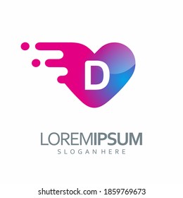 letter D love logo vector.
