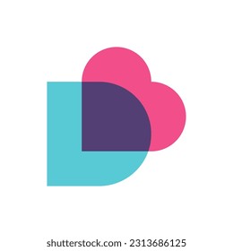 Letter D love overlapping color logo