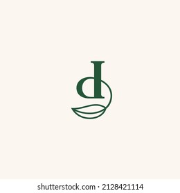 Letter d lowercase with leaf minimal elegant logo icon sign symbol vector illustration