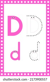Letter D lowercase. Worksheet. Children's education. Vector typeset. Alphabetical font. Preschool training.