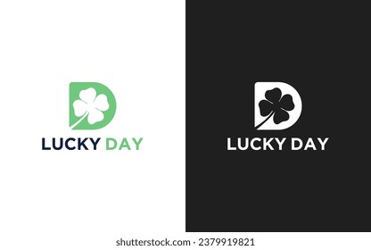 Letter D Lucky Clover Leaf Logo, lucky initials combination of leaf and letter.