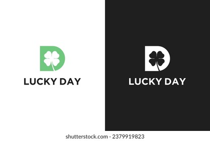 Letter D Lucky Clover Leaf Logo, lucky initials combination of leaf and letter.