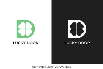 Letter D Lucky Clover Leaf Logo, lucky initials combination of leaf and letter.