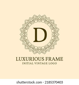 letter D luxurious frame initial vintage vector logo design element