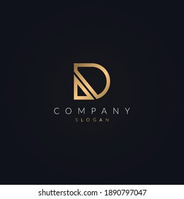 Plantilla de diseño de logotipo lujoso de la letra D. Monograma de base original de color dorado y negro de estilo único. elemento vector de iconos del símbolo del logotipo D.