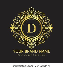 Conceito de logotipo de ouro de luxo da letra D
