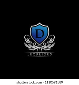 Letter D Luxury Guard Icon Logo. silver and blue color.