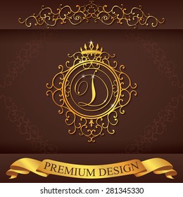 Letter D. Luxury Logo template flourishes calligraphic elegant ornament lines. Business sign, identity for Restaurant, Royalty, Boutique, Hotel, Heraldic, Jewelry, Fashion, vector illustration.