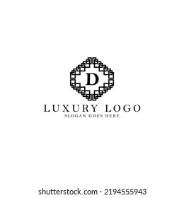 Letter D luxury logo within twisted line art. Logo for product, brand, fashion, cosmetics, personal, and company.
