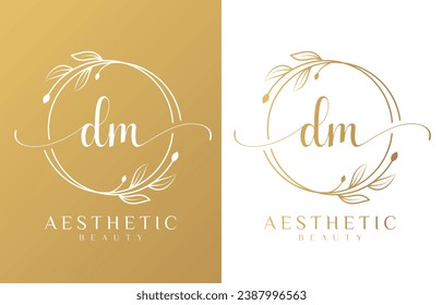 Letter D and M Beauty Logo with Flourish Ornament