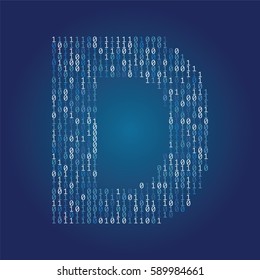 Letter D made from binary code data