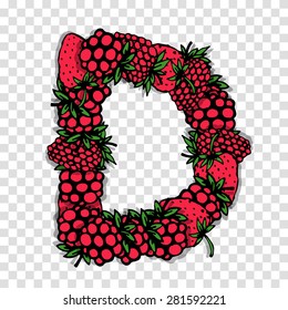 Letter D made from red berries, sketch for your design.. Vector illustration