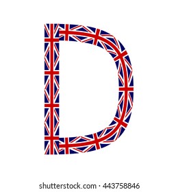 Letter D made from United Kingdom flags on white background