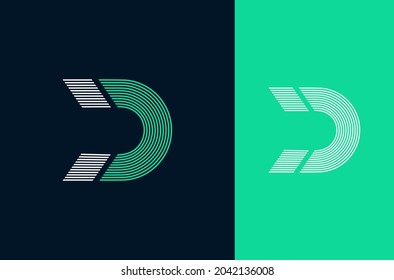 Letter D Magnet Shape Logo. Connection Of Lines, Vector Template. Modern icon for your Corporate identity. The creative idea perspective outlines elements. Combination of Blue and Green Lines.