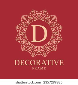 letter D mandala circle lace frame