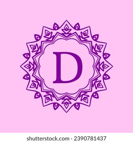 Buchstabe D mandala elegante runde Grenze, Initial-Vektorlogo-Design