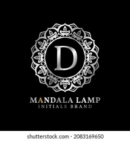 letter D mandala lamp initials decorative vector logo design for wedding, spa, hotel, beauty care