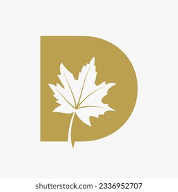 Letter D Maple Leaf Elegant Logo. Maple Leaf Logotype Vector Template